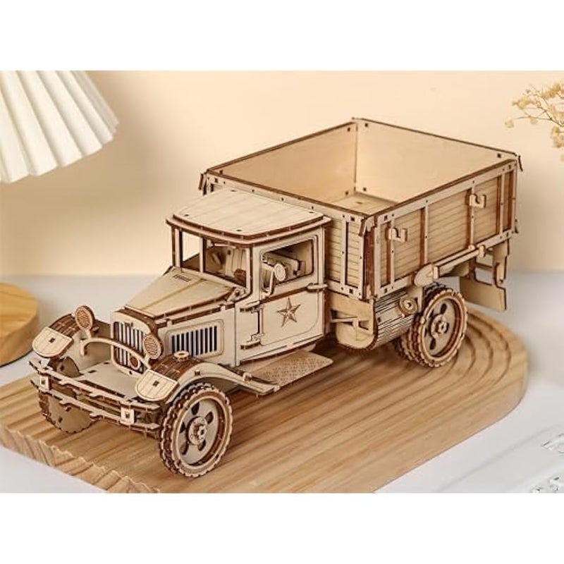 3D Wooden Puzzle Model Kit for Adults, 3D Puzzle Wooden Truck Model Kit, Self-Assembly, Vintage Car, Mechanical Construction Craft Set, as a Birthday Gift, Decoration Collection, 264 Pieces - Image 1